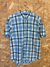 Vintage Ben Sherman light blue green tablecloth fine check short sleeve Mod skinhead retro punk shirt size small